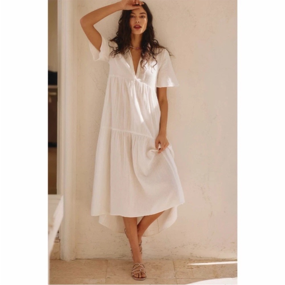 Anthropologie The Kallie Flowy Maxi Dress by Celandine Womens Size L ivory